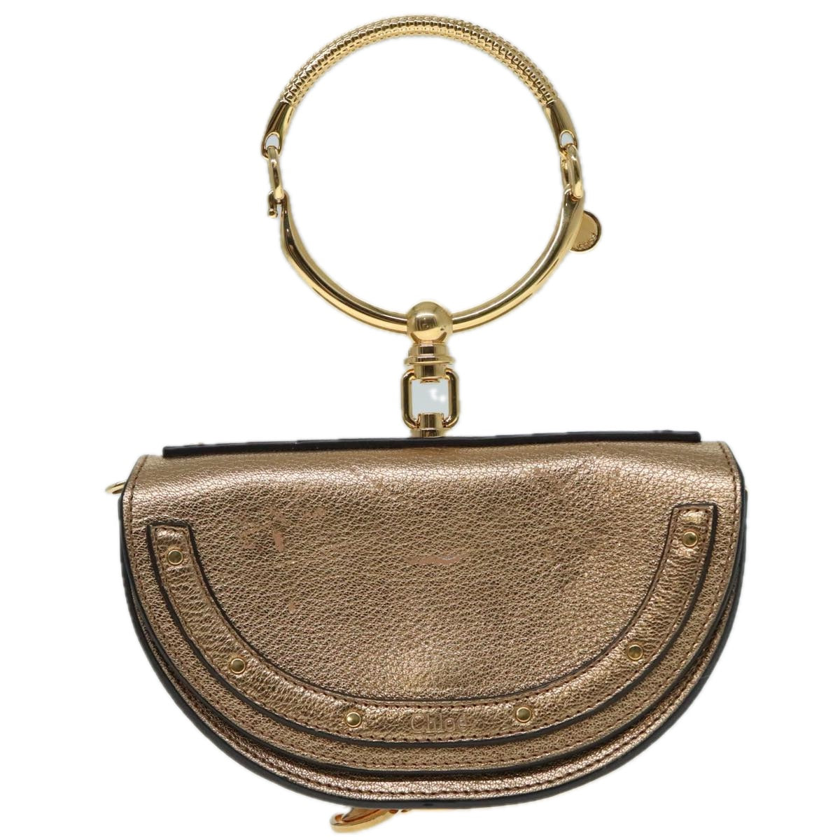 Chloe Nile Small Minodiaire Shoulder Bag Leather Gold Auth 92103 - 0