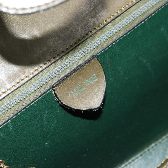 CELINE Hand Bag Leather Green Gold Auth 92104