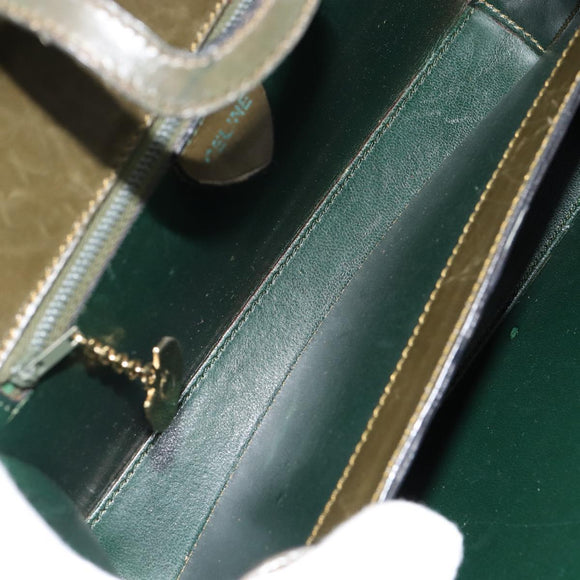 CELINE Hand Bag Leather Green Gold Auth 92104