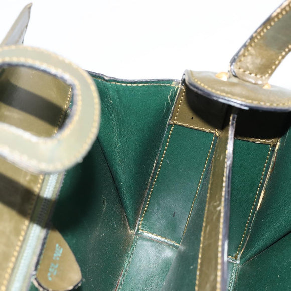CELINE Hand Bag Leather Green Gold Auth 92104