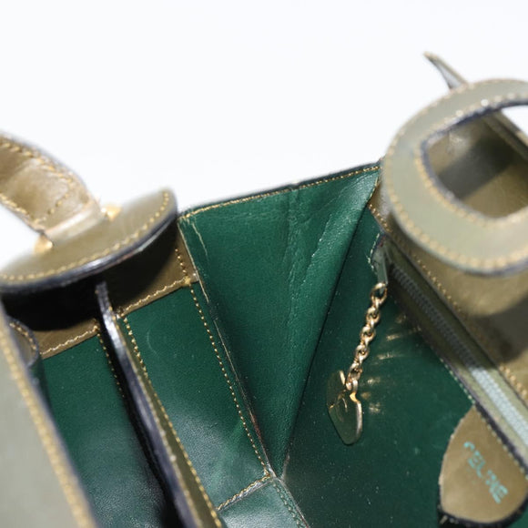 CELINE Hand Bag Leather Green Gold Auth 92104