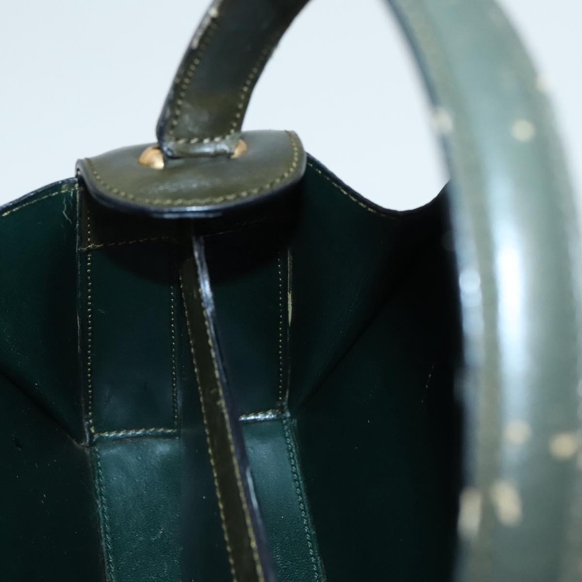 CELINE Hand Bag Leather Green Gold Auth 92104