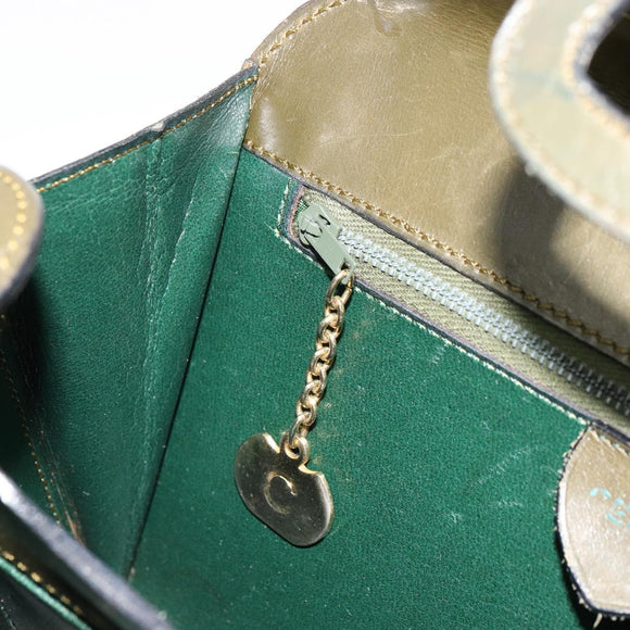 CELINE Hand Bag Leather Green Gold Auth 92104