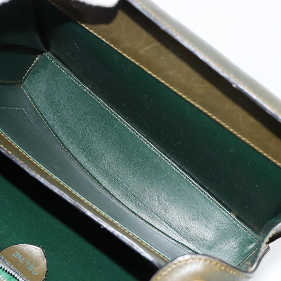 CELINE Hand Bag Leather Green Gold Auth 92104