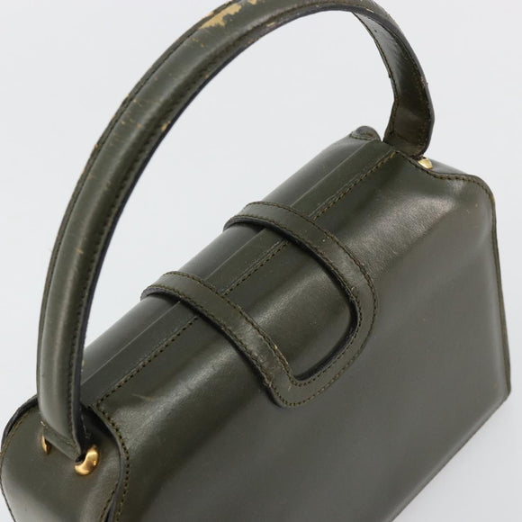 CELINE Hand Bag Leather Green Gold Auth 92104