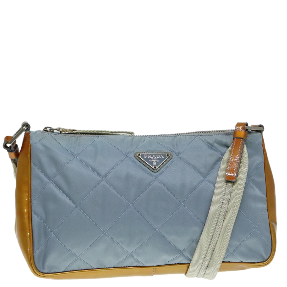 PRADA Shoulder Bag Nylon Light Blue Silver Auth 92105