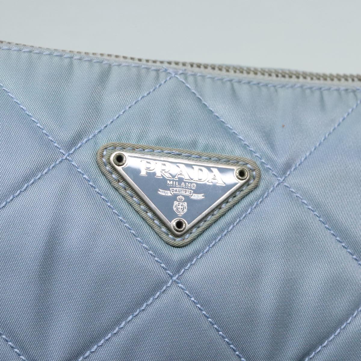 PRADA Shoulder Bag Nylon Light Blue Silver Auth 92105