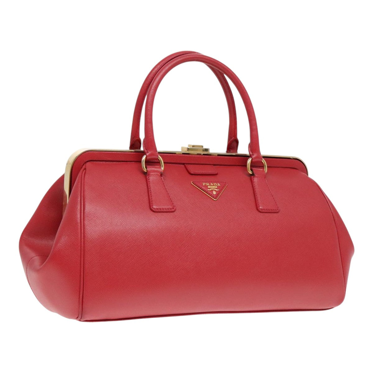 PRADA Hand Bag Safiano leather Red Gold Auth 92106