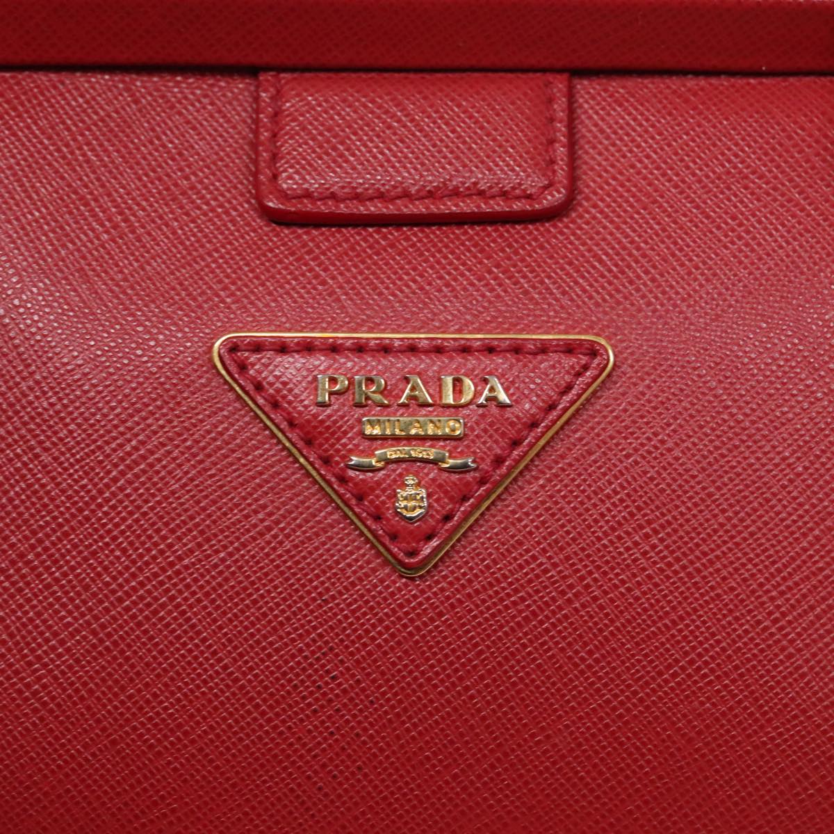 PRADA Hand Bag Safiano leather Red Gold Auth 92106