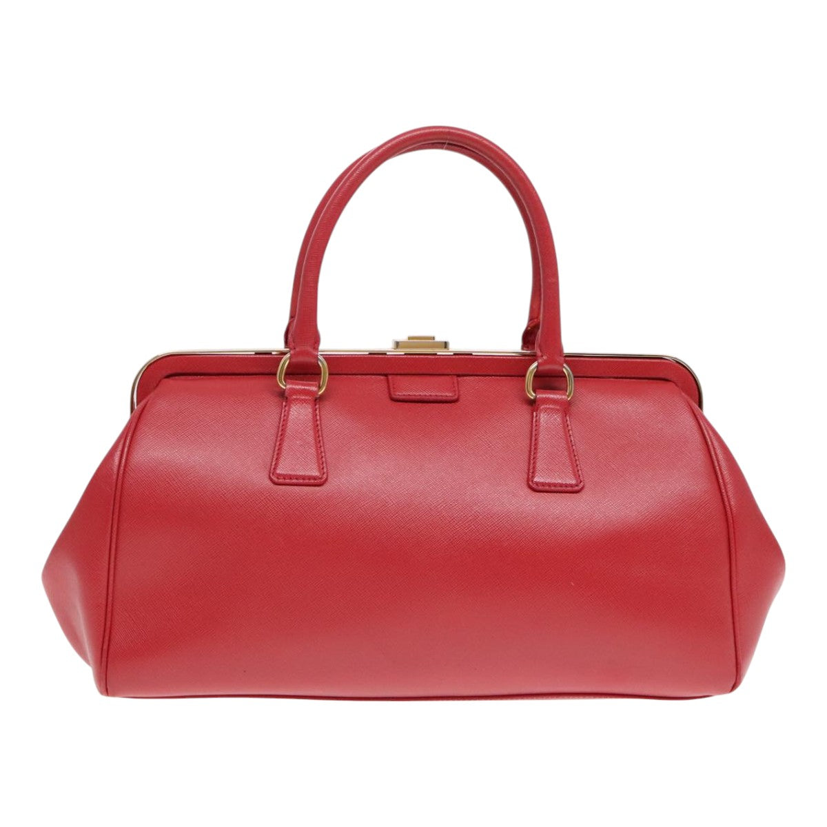 PRADA Hand Bag Safiano leather Red Gold Auth 92106 - 0