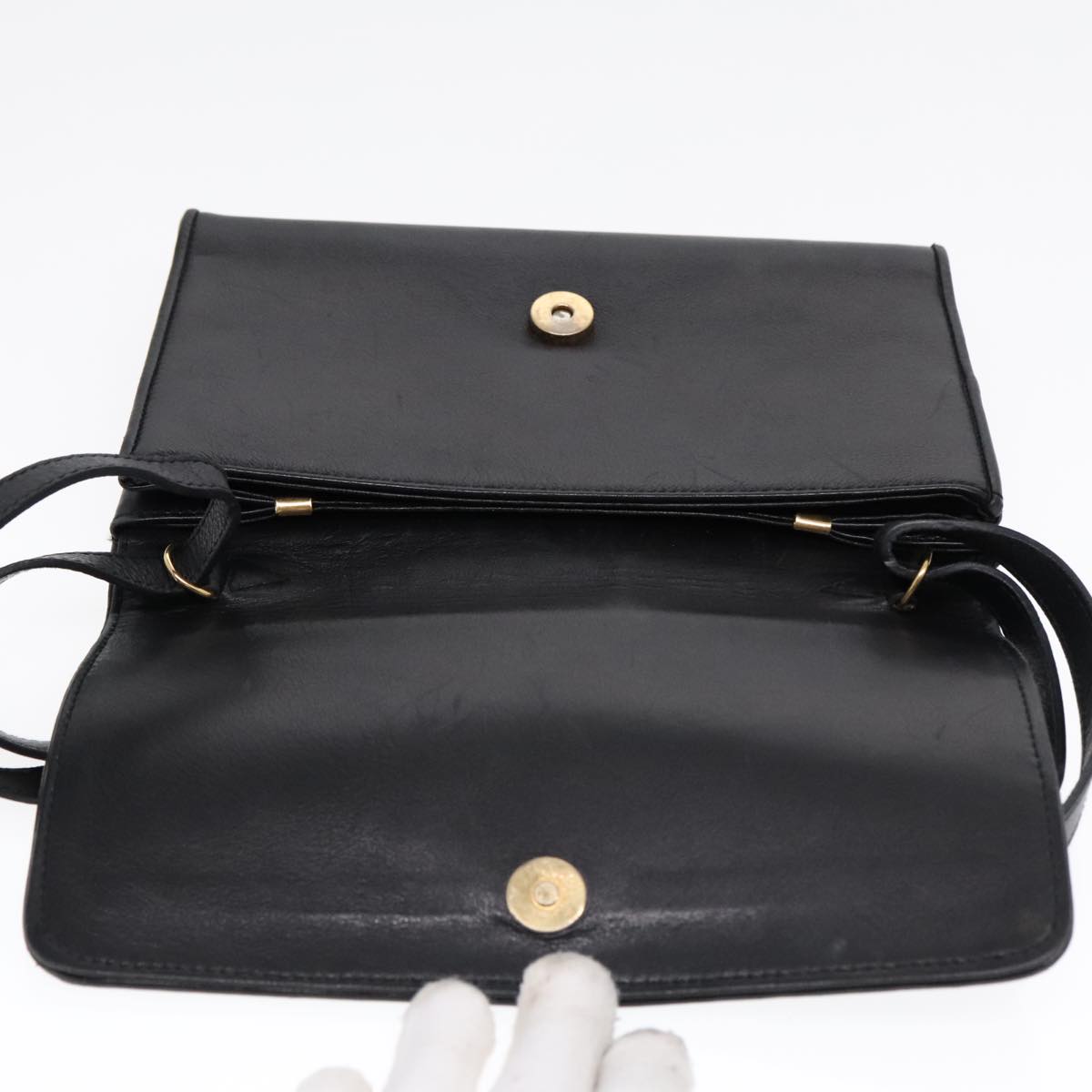 CELINE Shoulder Bag Leather Black Gold Auth 92111