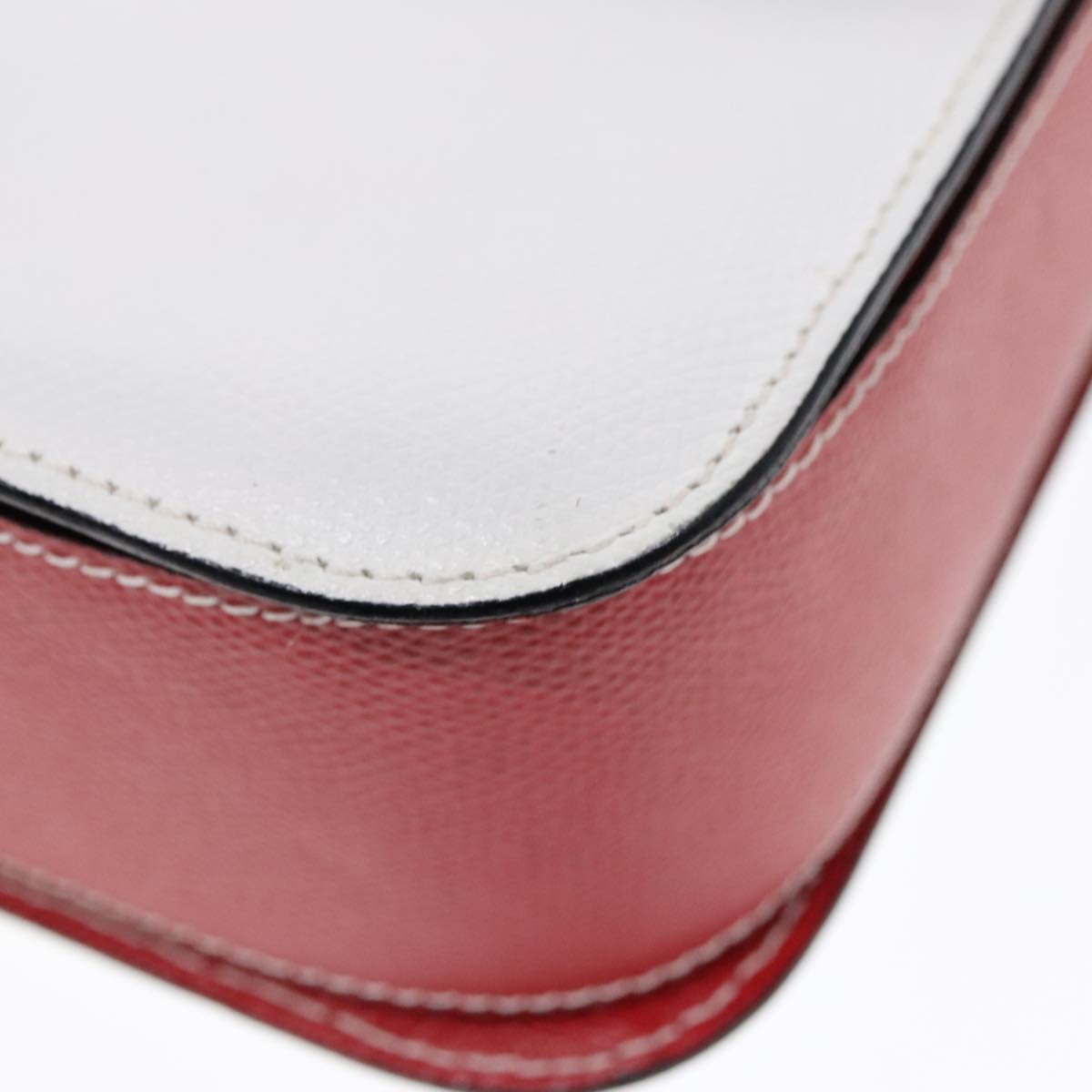 CELINE Shoulder Bag Leather Red White gold Auth 92112