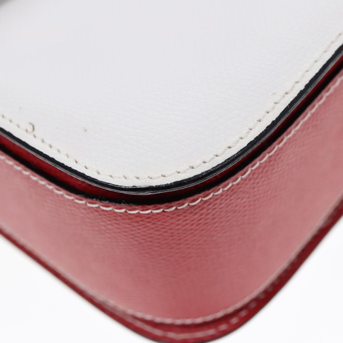 CELINE Shoulder Bag Leather Red White gold Auth 92112