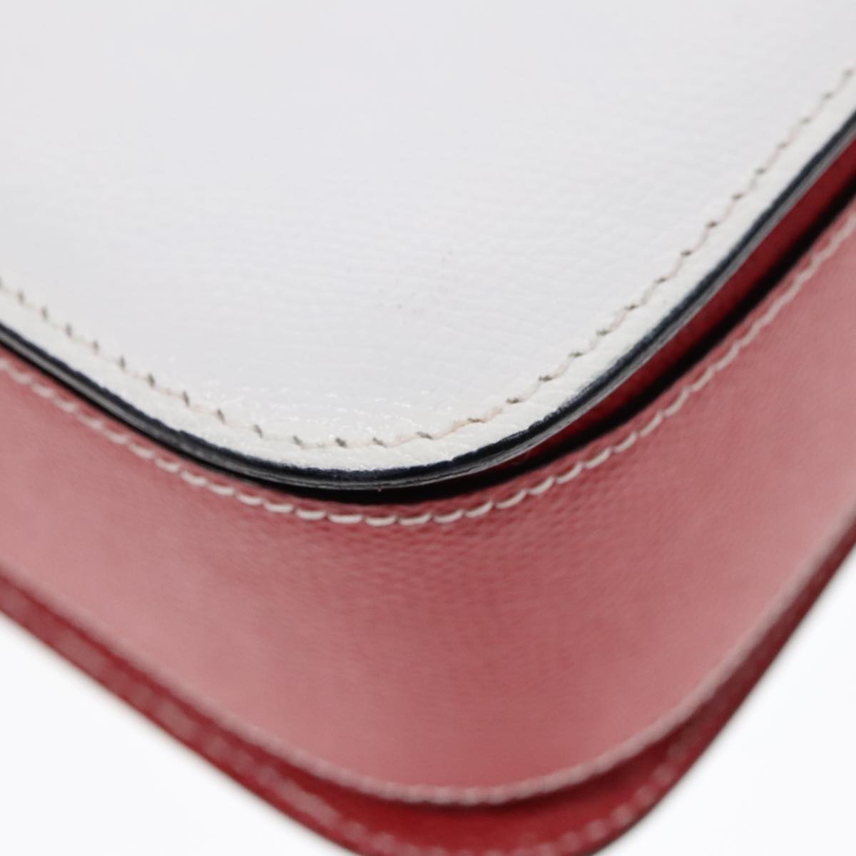 CELINE Shoulder Bag Leather Red White gold Auth 92112