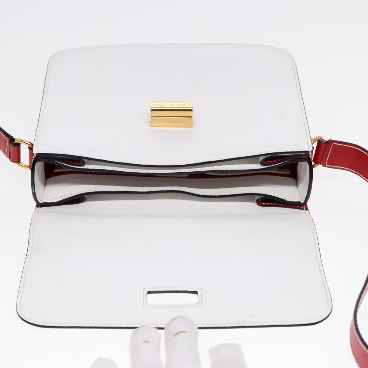 CELINE Shoulder Bag Leather Red White gold Auth 92112