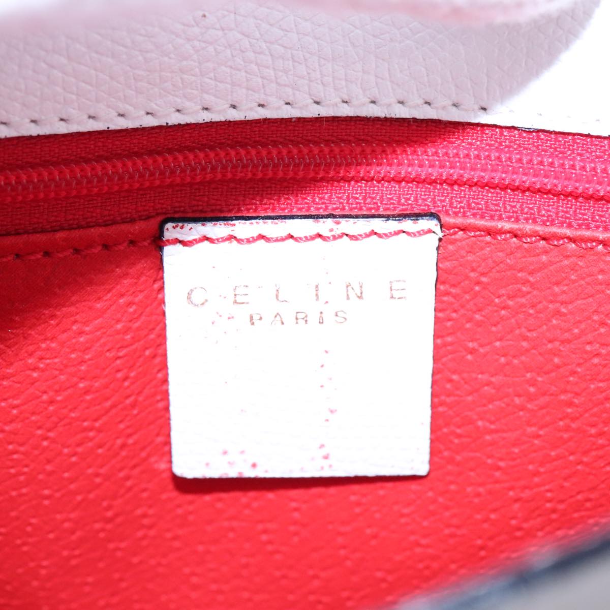 CELINE Shoulder Bag Leather Red White gold Auth 92112