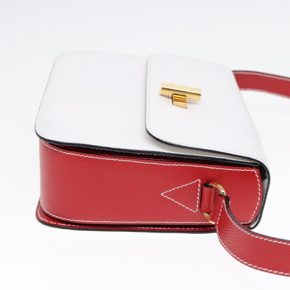 CELINE Shoulder Bag Leather Red White gold Auth 92112