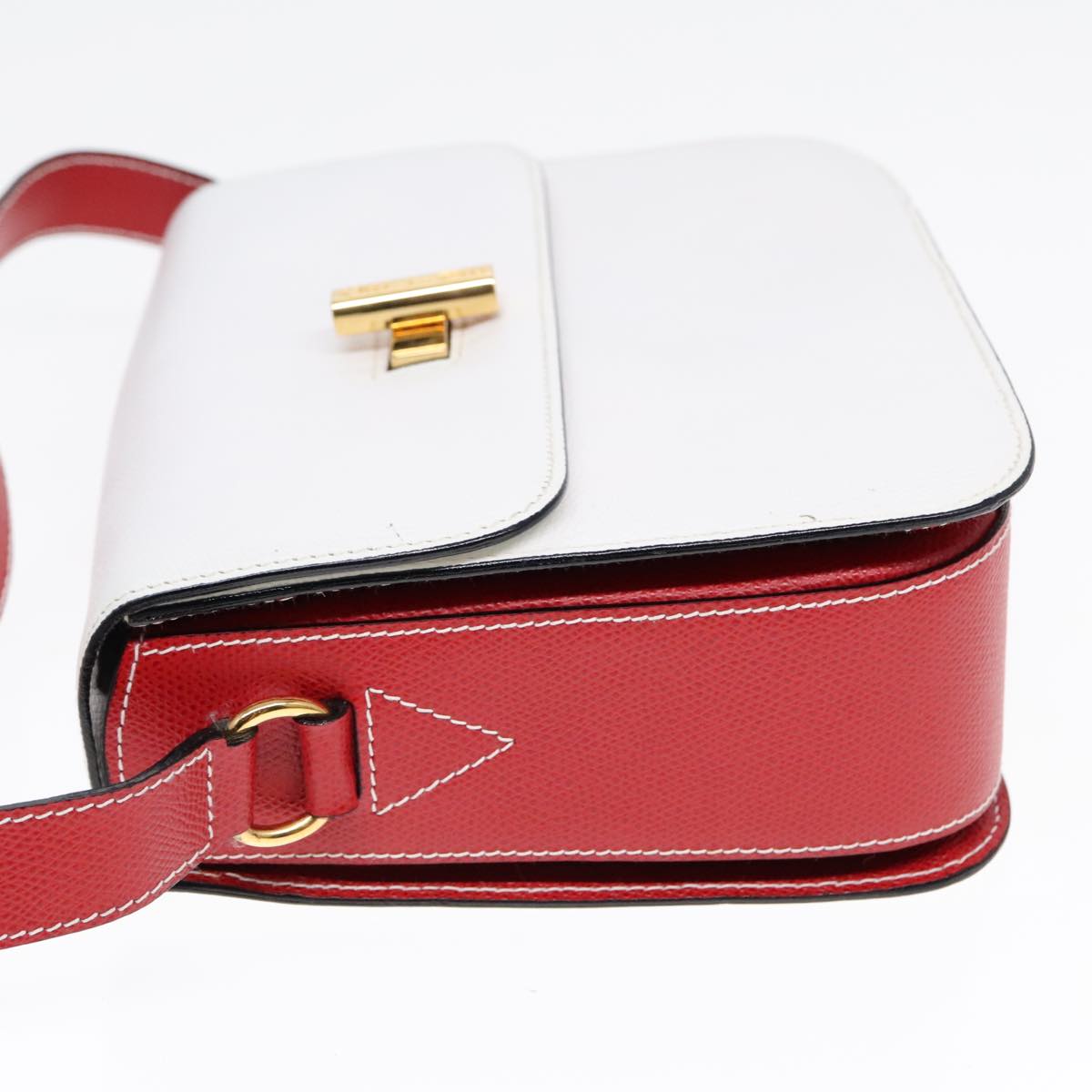 CELINE Shoulder Bag Leather Red White gold Auth 92112