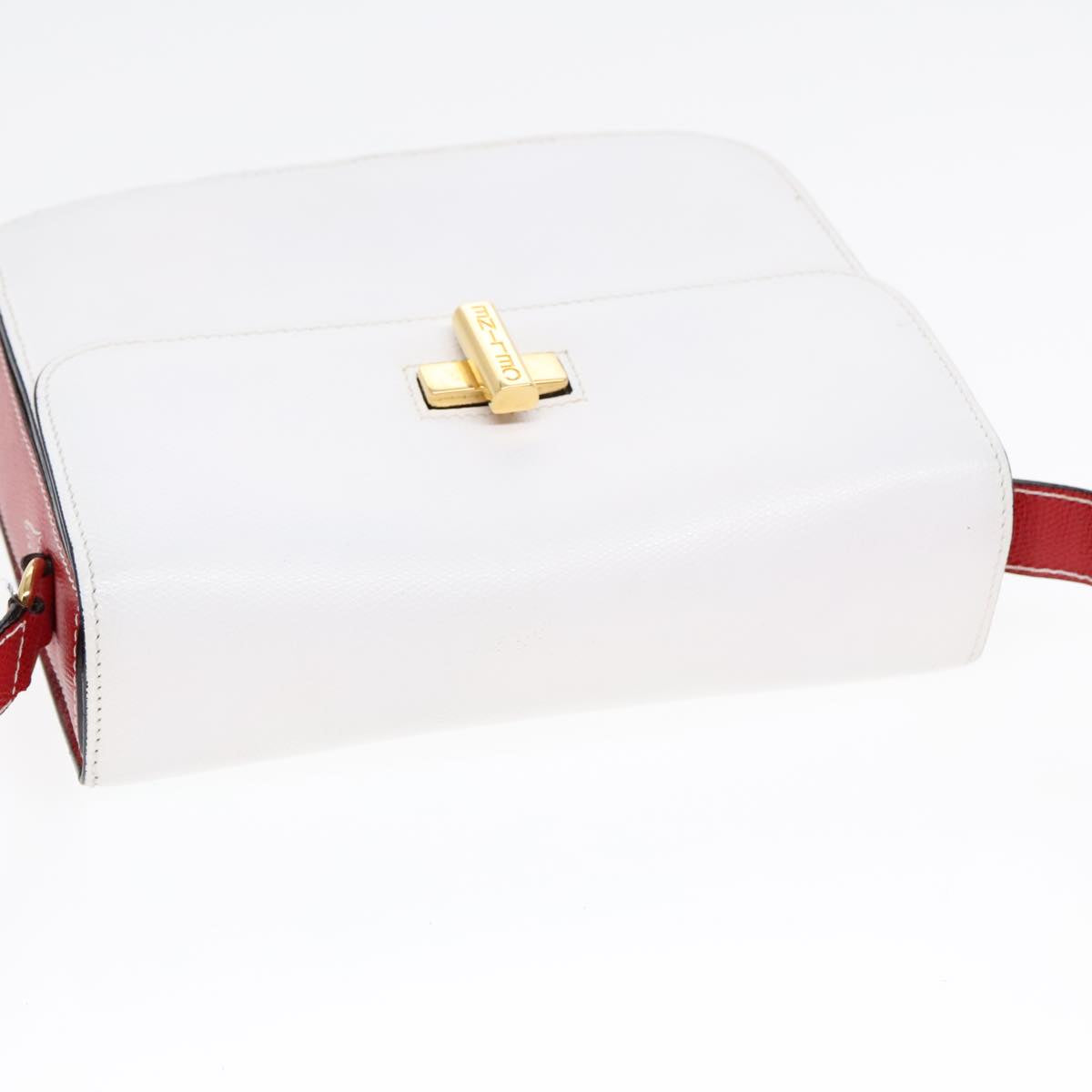 CELINE Shoulder Bag Leather Red White gold Auth 92112