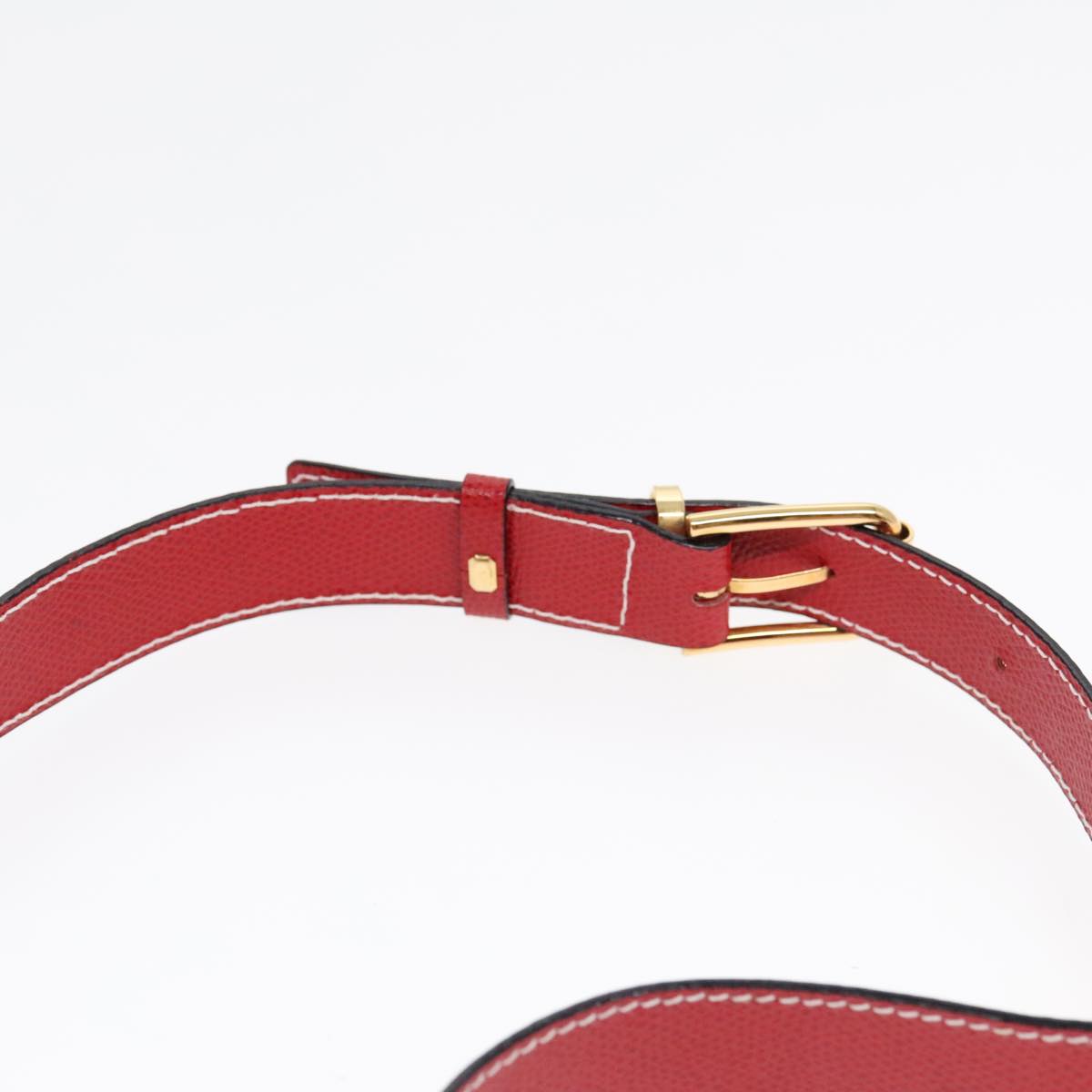 CELINE Shoulder Bag Leather Red White gold Auth 92112