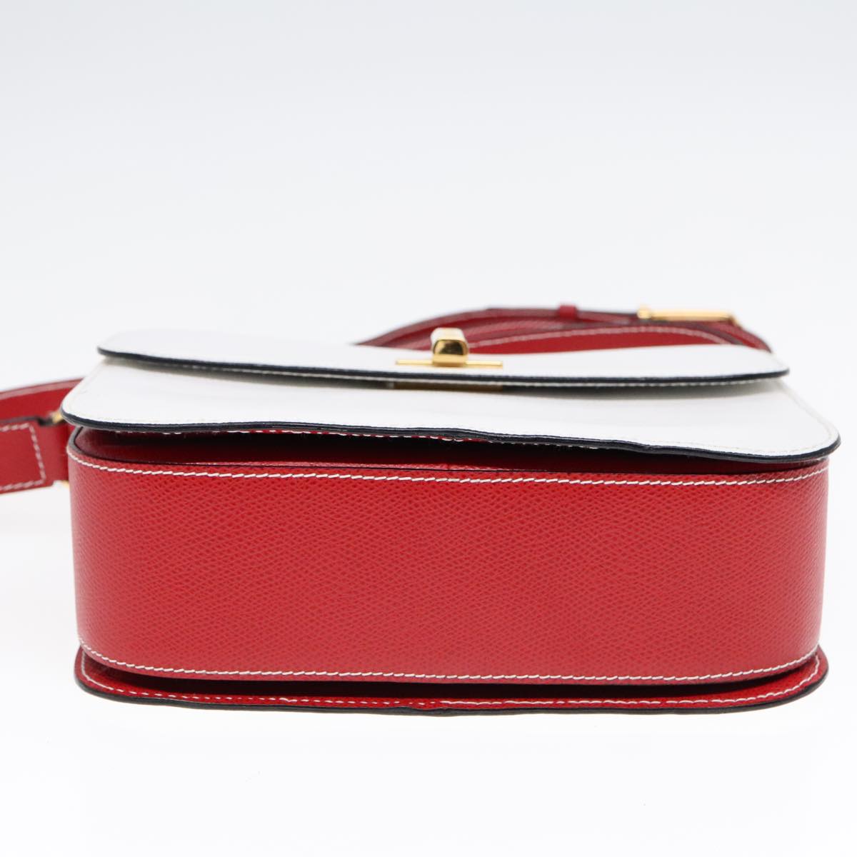 CELINE Shoulder Bag Leather Red White gold Auth 92112