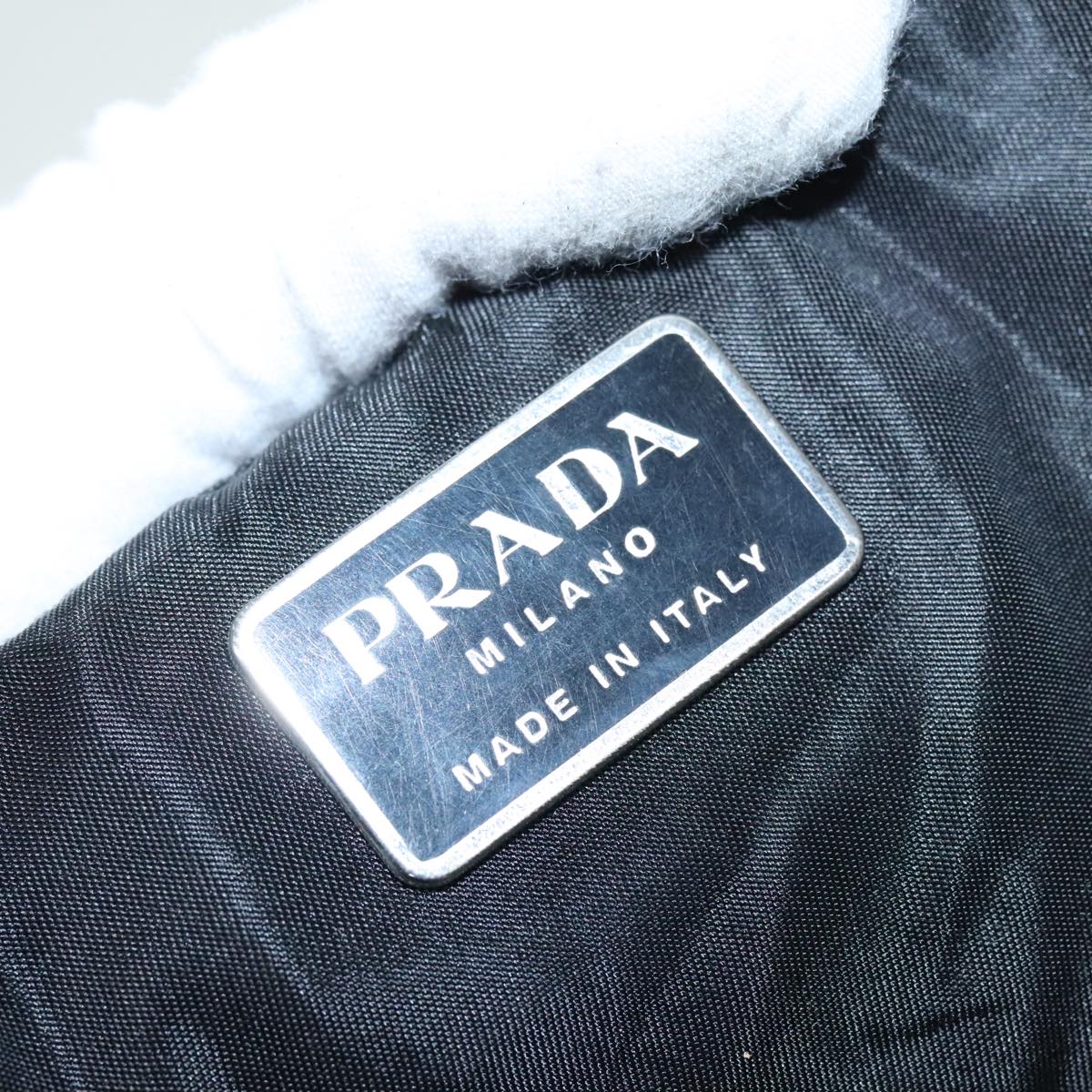 PRADA Hand Bag Nylon Plastic Khaki Black Silver Auth 92115