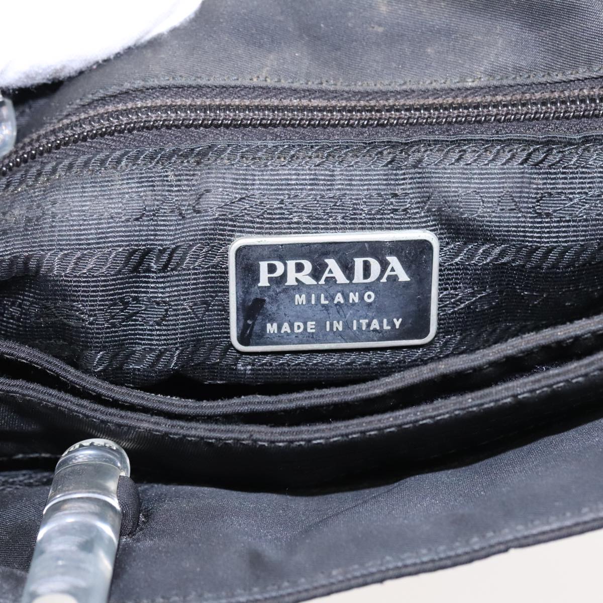 PRADA Hand Bag Nylon Plastic Black Clear Silver Auth 92116