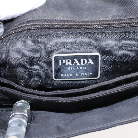 PRADA Hand Bag Nylon Plastic Black Clear Silver Auth 92116
