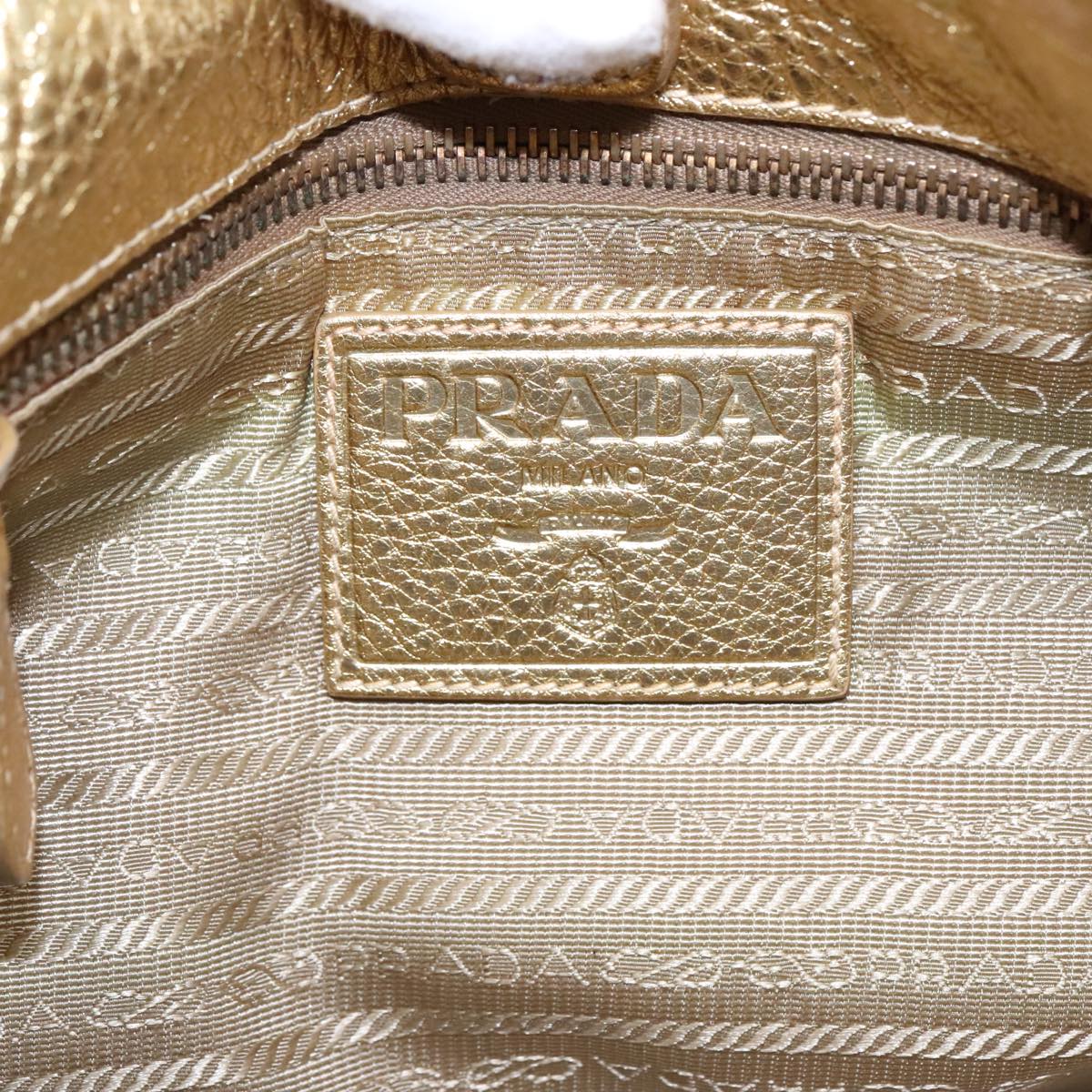 PRADA Hand Bag Canvas Leather Beige Gold Auth 92121