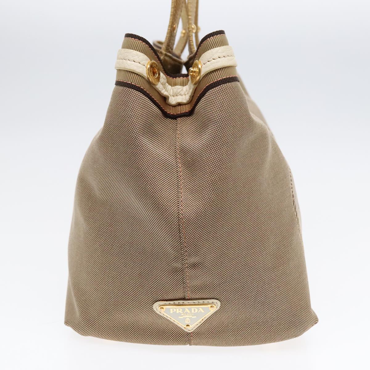 PRADA Hand Bag Canvas Leather Beige Gold Auth 92121