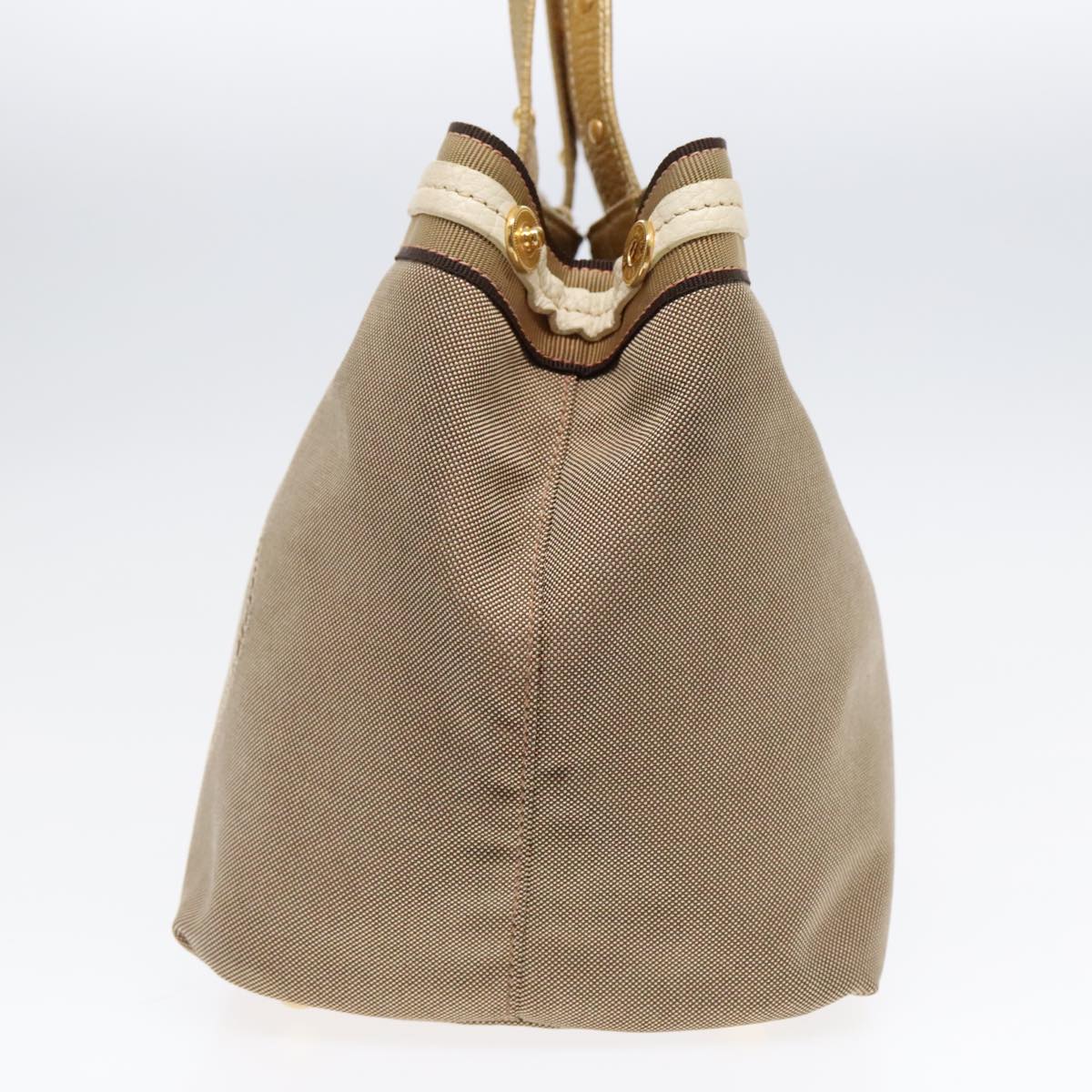 PRADA Hand Bag Canvas Leather Beige Gold Auth 92121