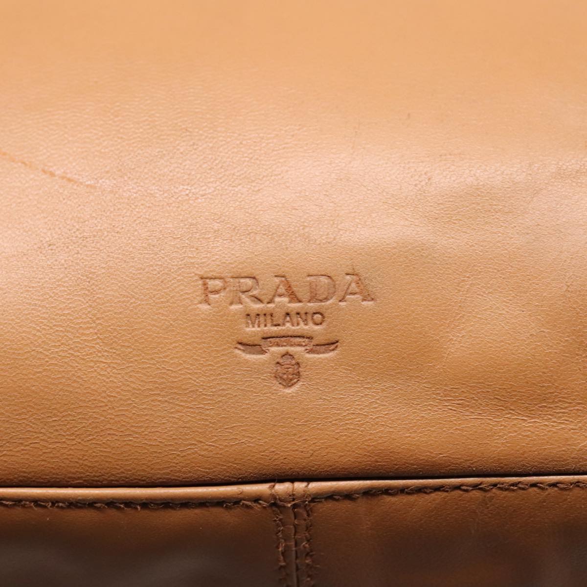 PRADA Tote Bag Leather Brown Silver Auth 92122