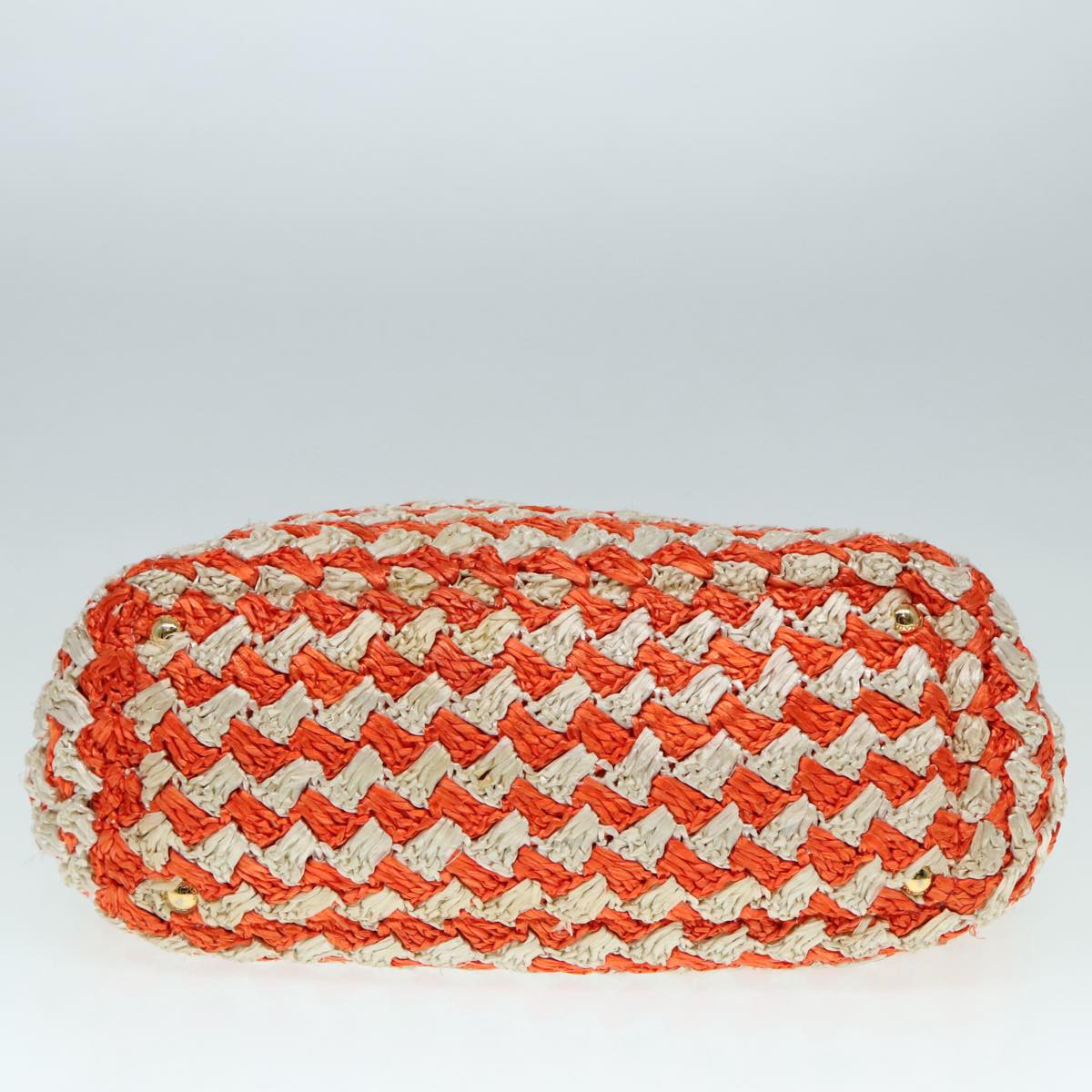 PRADA Canapa MM Hand Bag Raffia Beige Orange Gold Auth 92124