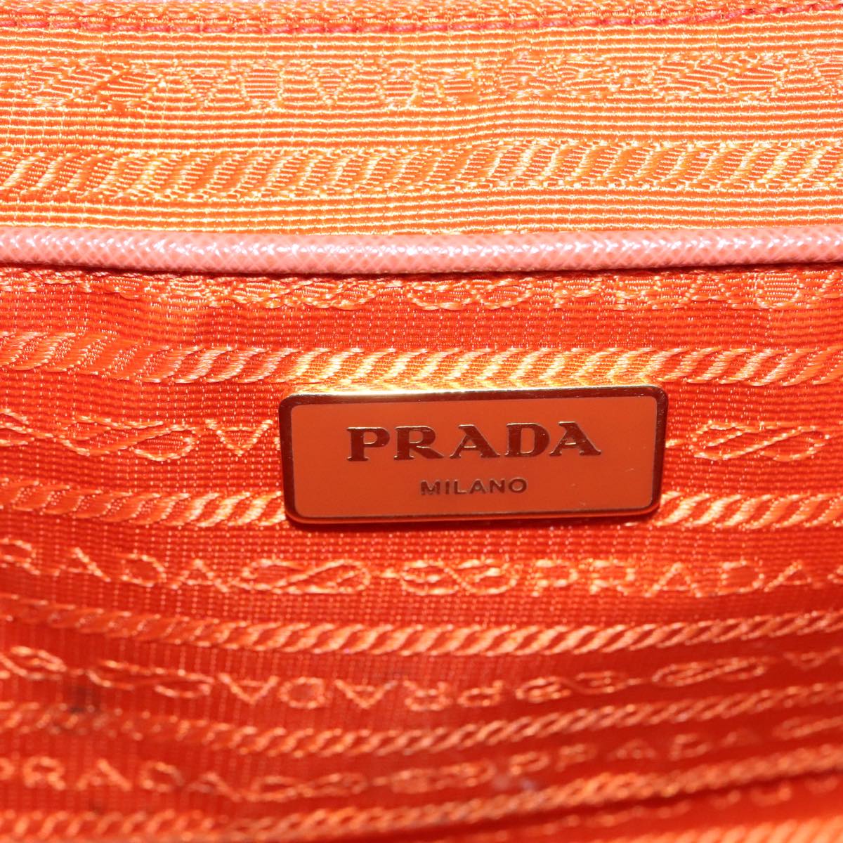 PRADA Canapa MM Hand Bag Raffia Beige Orange Gold Auth 92124