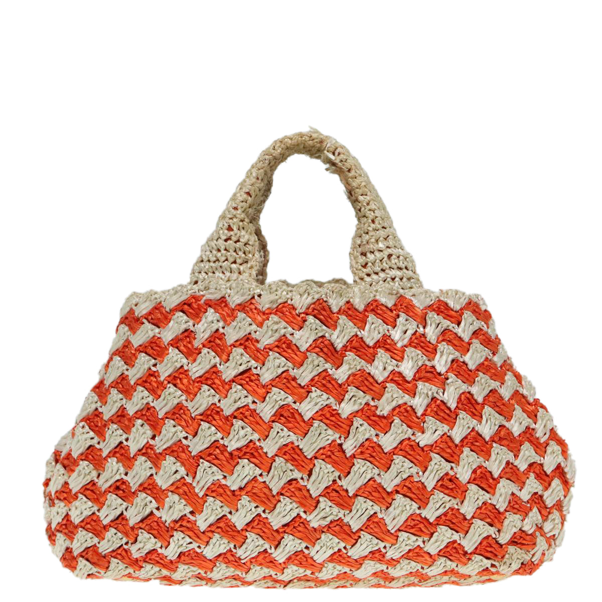 PRADA Canapa MM Hand Bag Raffia Beige Orange Gold Auth 92124 - 0