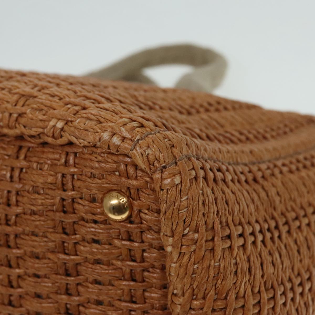 PRADA Canapa GM Hand Bag Raffia 2way Beige Gold Auth 92125