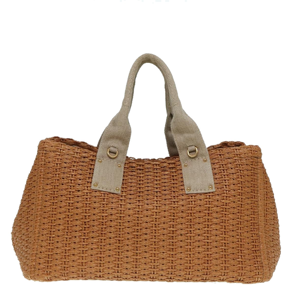 PRADA Canapa GM Hand Bag Raffia 2way Beige Gold Auth 92125 - 0