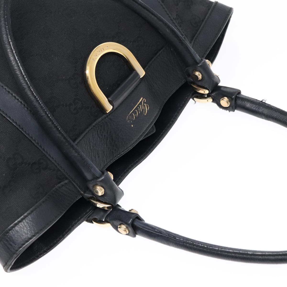 GUCCI GG Canvas Abbey Tote Bag Black Gold 211983 Auth 92127