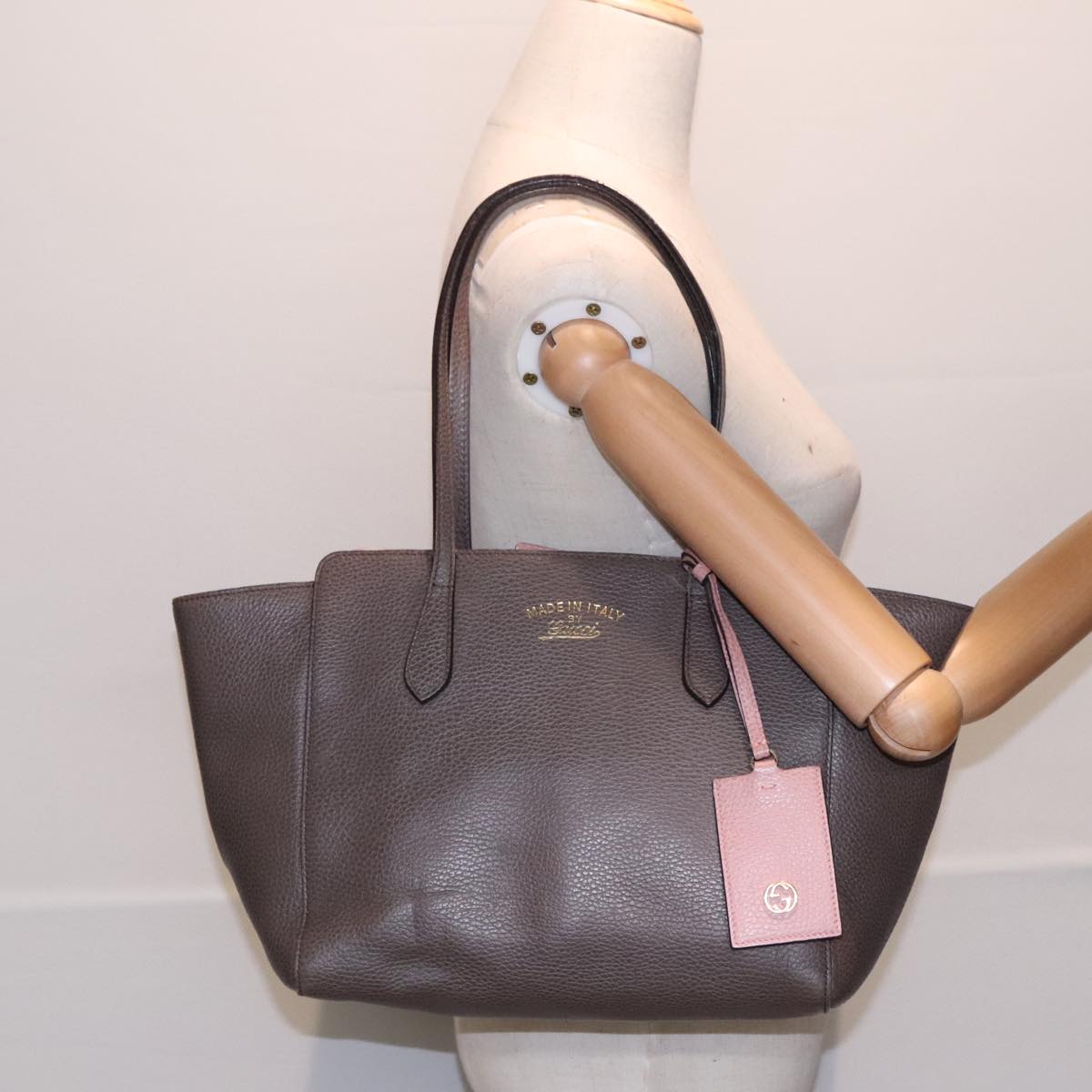 GUCCI Tote Bag Leather Gray Gold 354408 Auth 92131