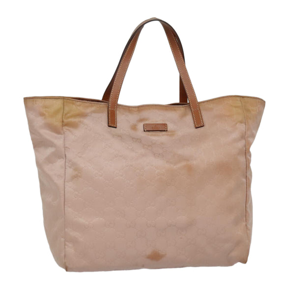 GUCCI GG Nylon Tote Bag Pink Brown Gold 282439 Auth 92132