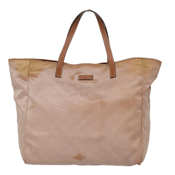 GUCCI GG Nylon Tote Bag Pink Brown Gold 282439 Auth 92132