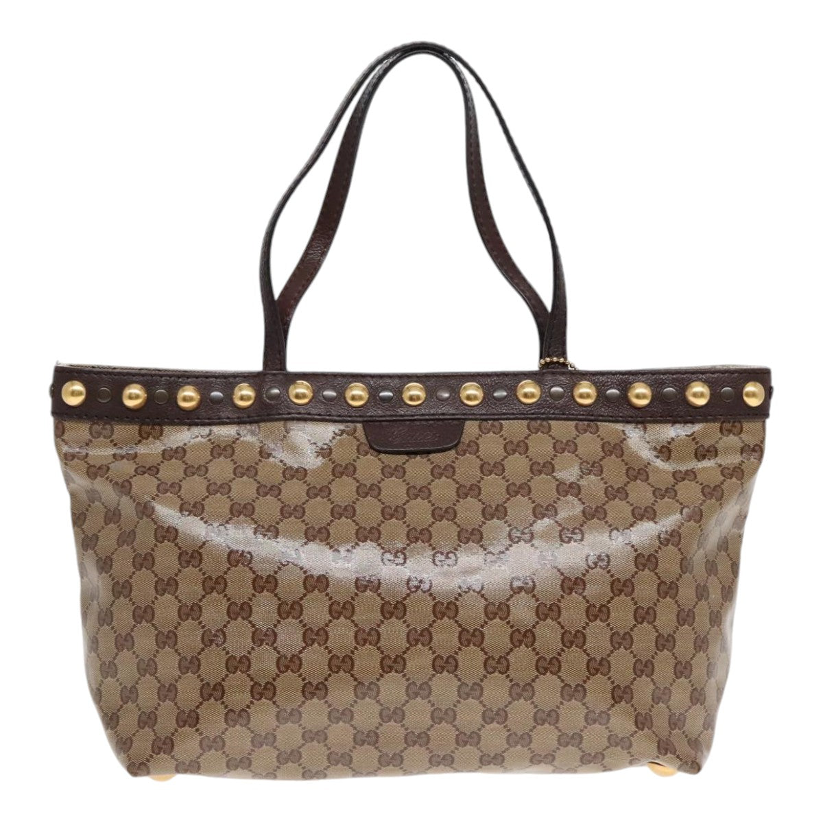 GUCCI GG Crystal Tote Bag Coated Canvas Beige Brown Gold 207291 Auth 92142