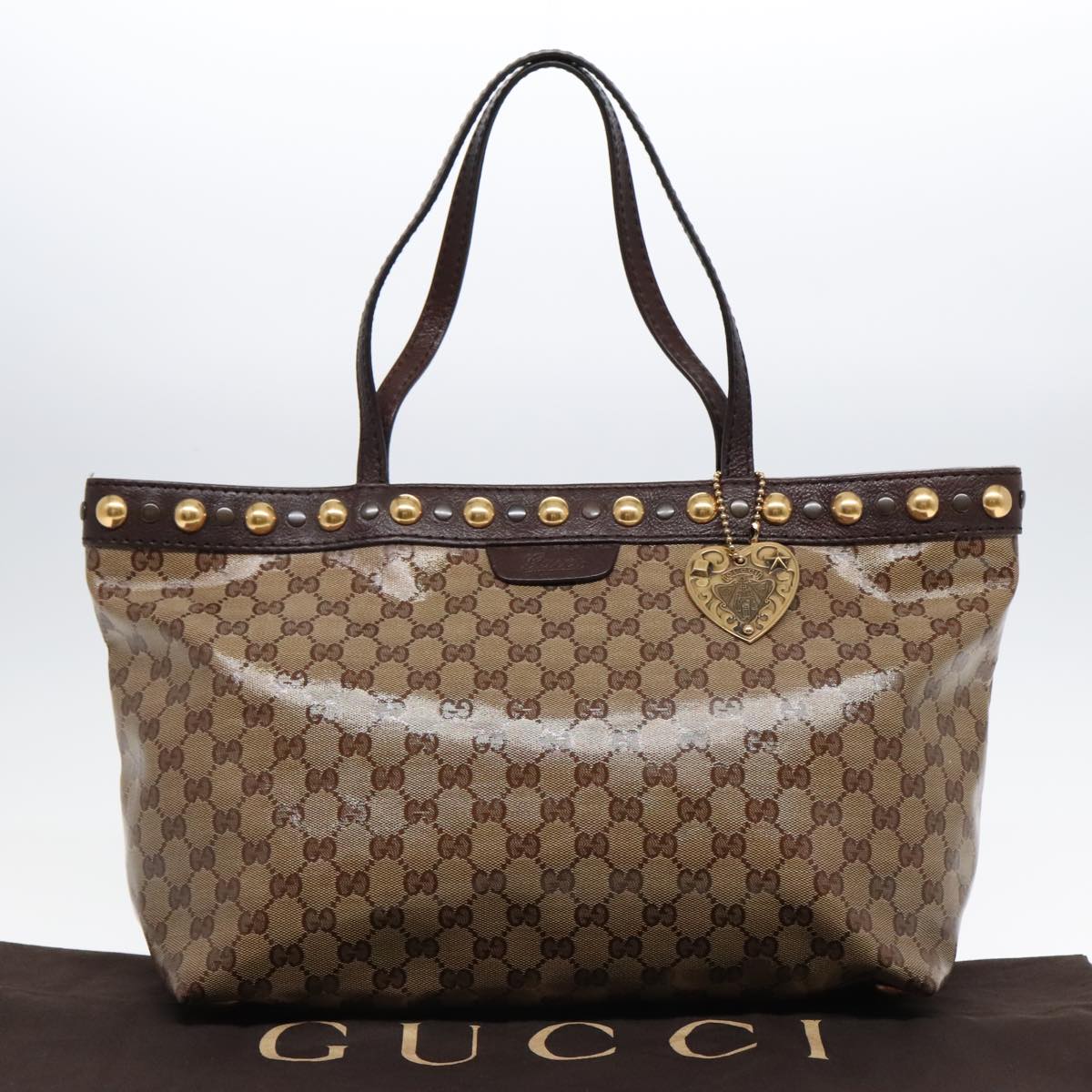 GUCCI GG Crystal Tote Bag Coated Canvas Beige Brown Gold 207291 Auth 92142