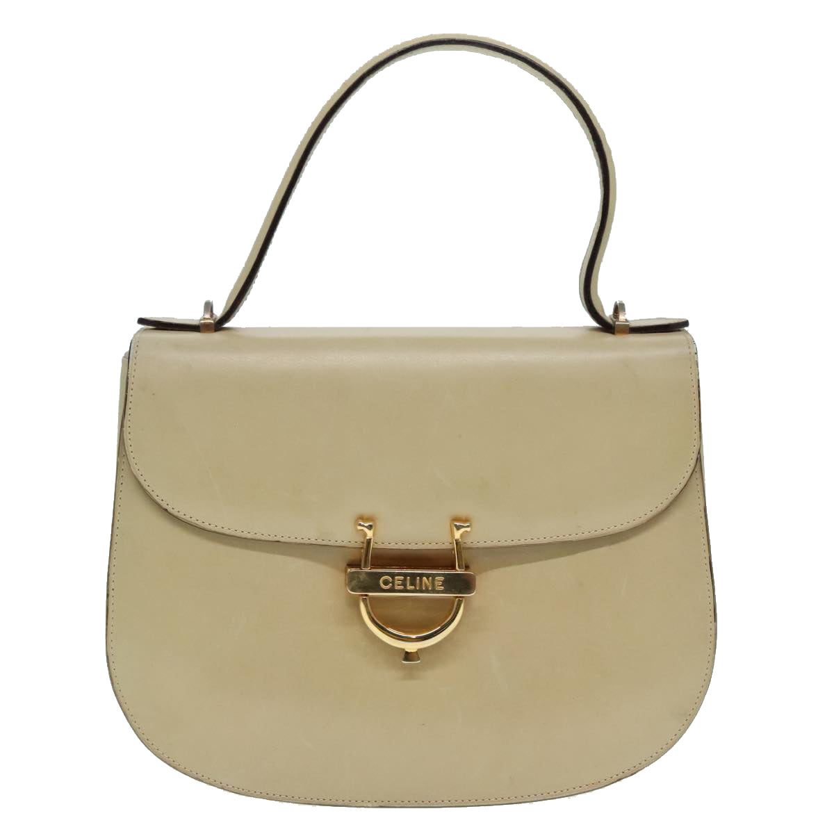 CELINE Hand Bag Leather 2way Gold Beige Auth 92148 - 0