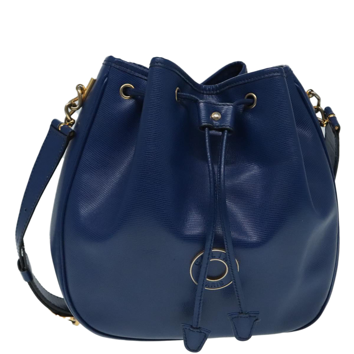 CELINE Shoulder Bag Leather Blue Gold Auth 92149