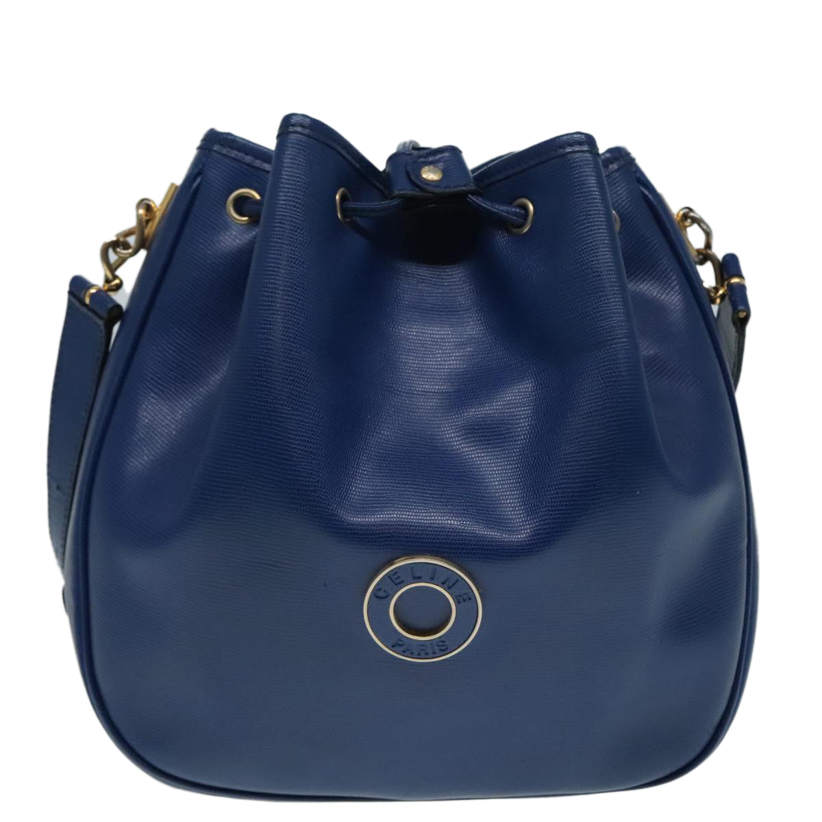 CELINE Shoulder Bag Leather Blue Gold Auth 92149