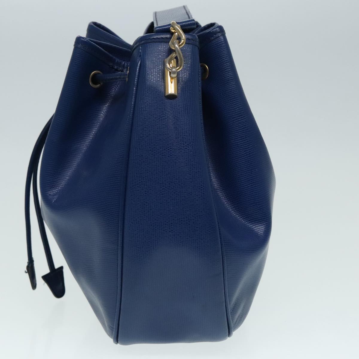 CELINE Shoulder Bag Leather Blue Gold Auth 92149