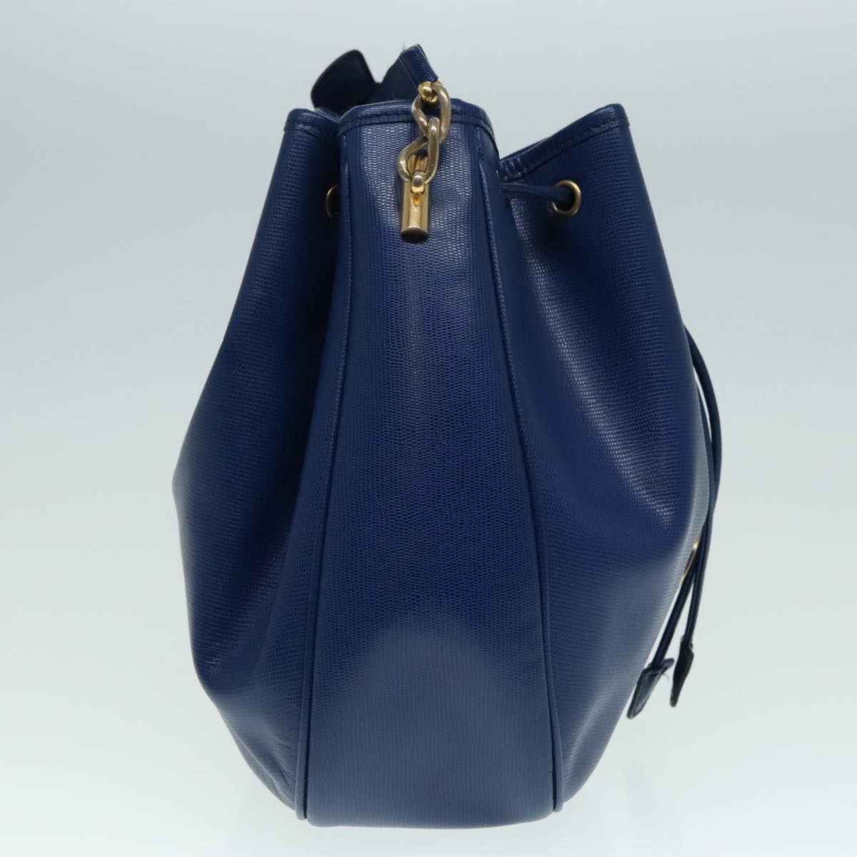 CELINE Shoulder Bag Leather Blue Gold Auth 92149