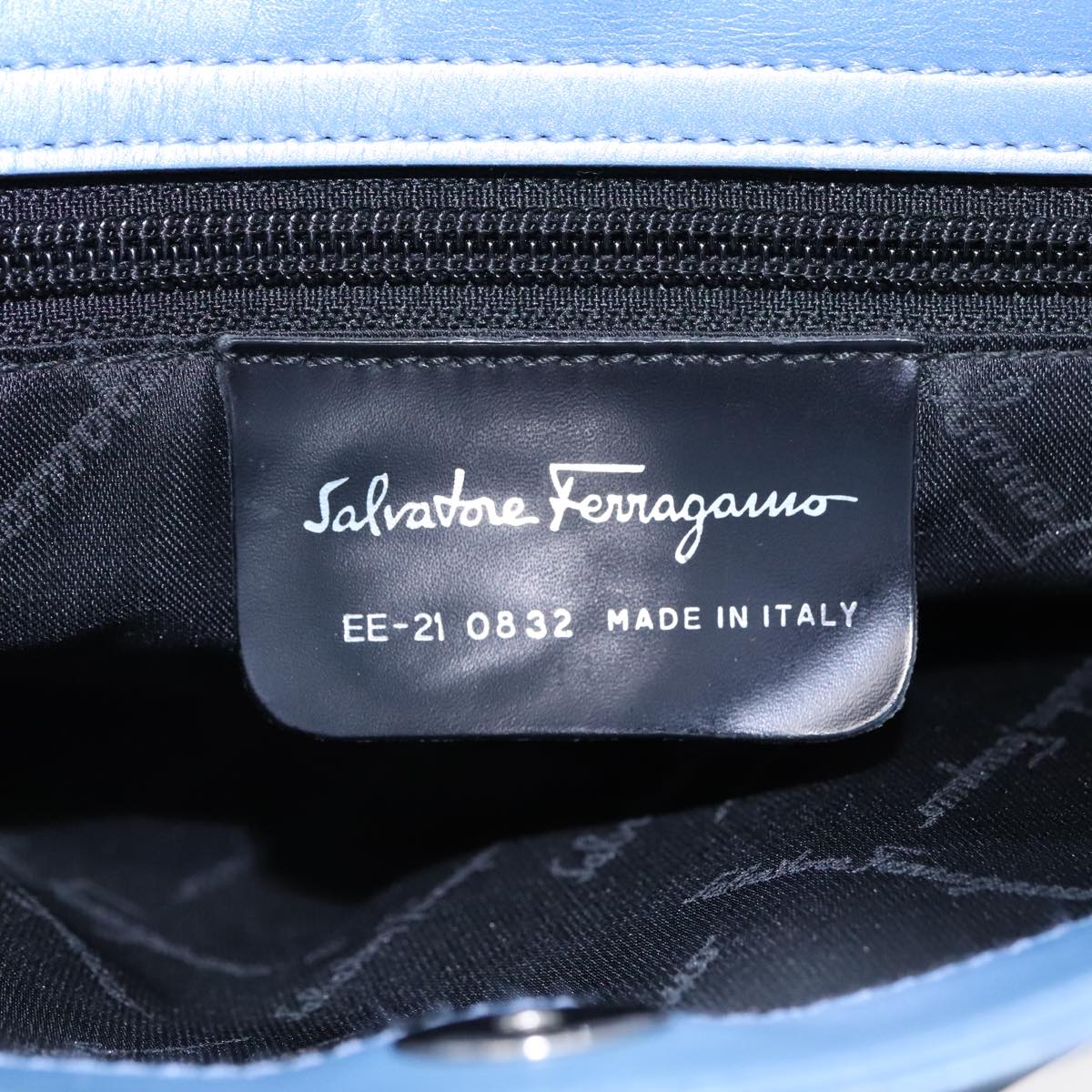 Salvatore Ferragamo Shoulder Bag Leather Light Blue Silver Auth 92151