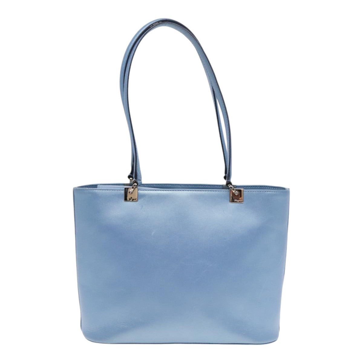 Salvatore Ferragamo Shoulder Bag Leather Light Blue Silver Auth 92151